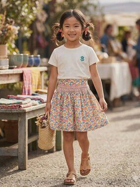 Hand-Smocked Floral Waistband Skirt